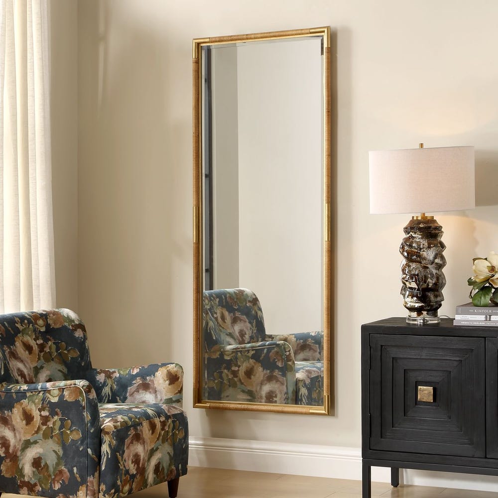 Uttermost Kampar Antique Gold Wrapped Natural Rattan Mirror - Image 1