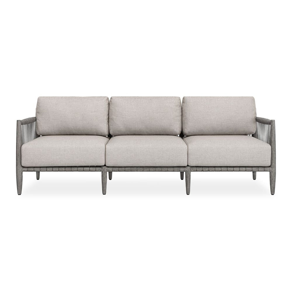Uttermost Borneo Outdoor Sofa ~ Weathered Gray Finish & Sunbrella Nuance Dove - Image 1