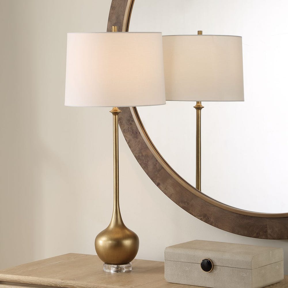 Uttermost Good As Gold Buffet Lamp With White Linen Shade - Image 1