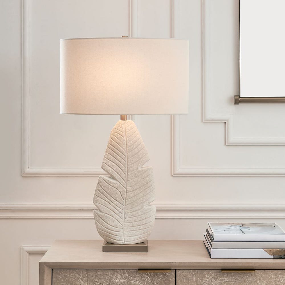 Uttermost Palm Leaf Matte White With Brass Details Table Lamp - Image 1