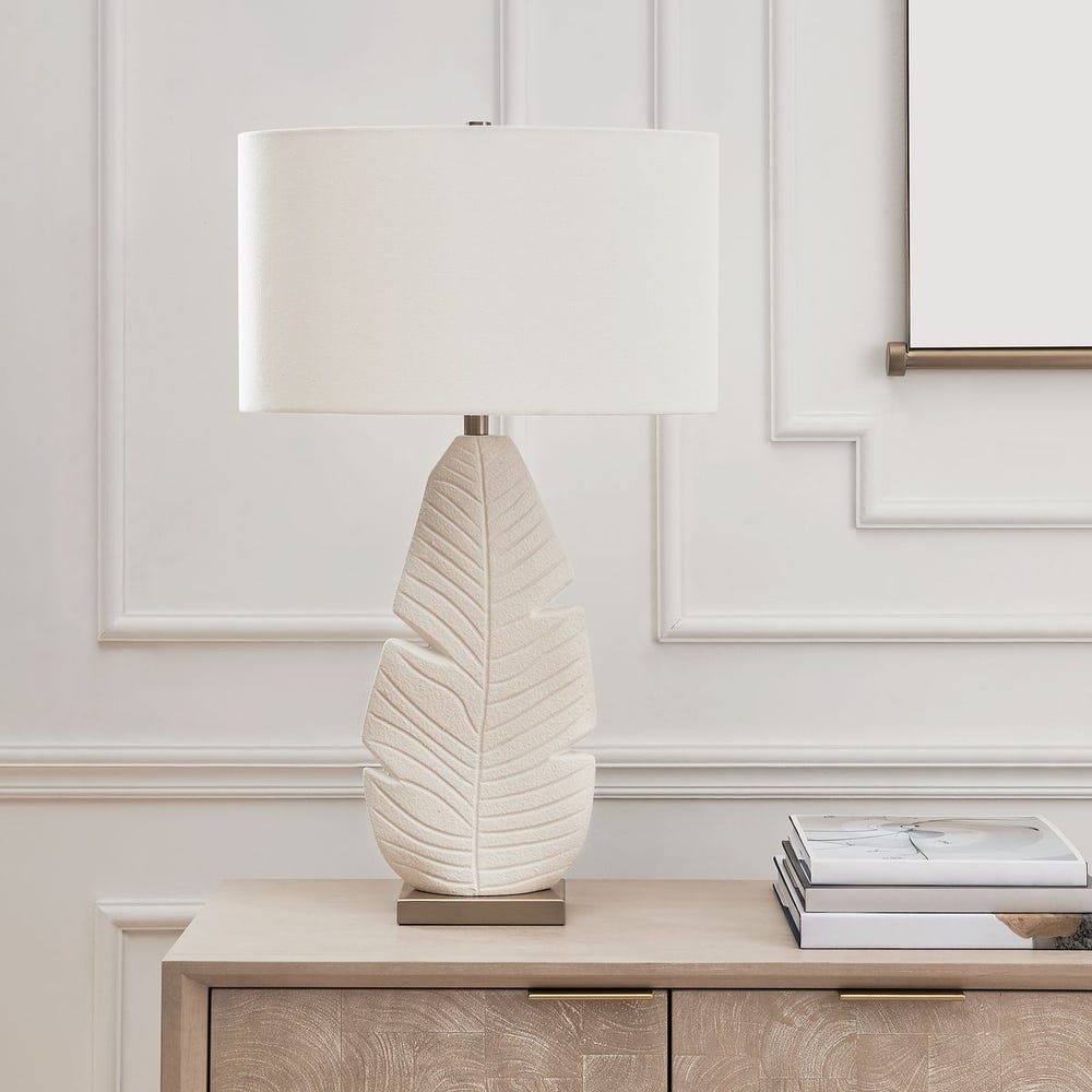 Uttermost Palm Leaf Matte White With Brass Details Table Lamp - Image 2
