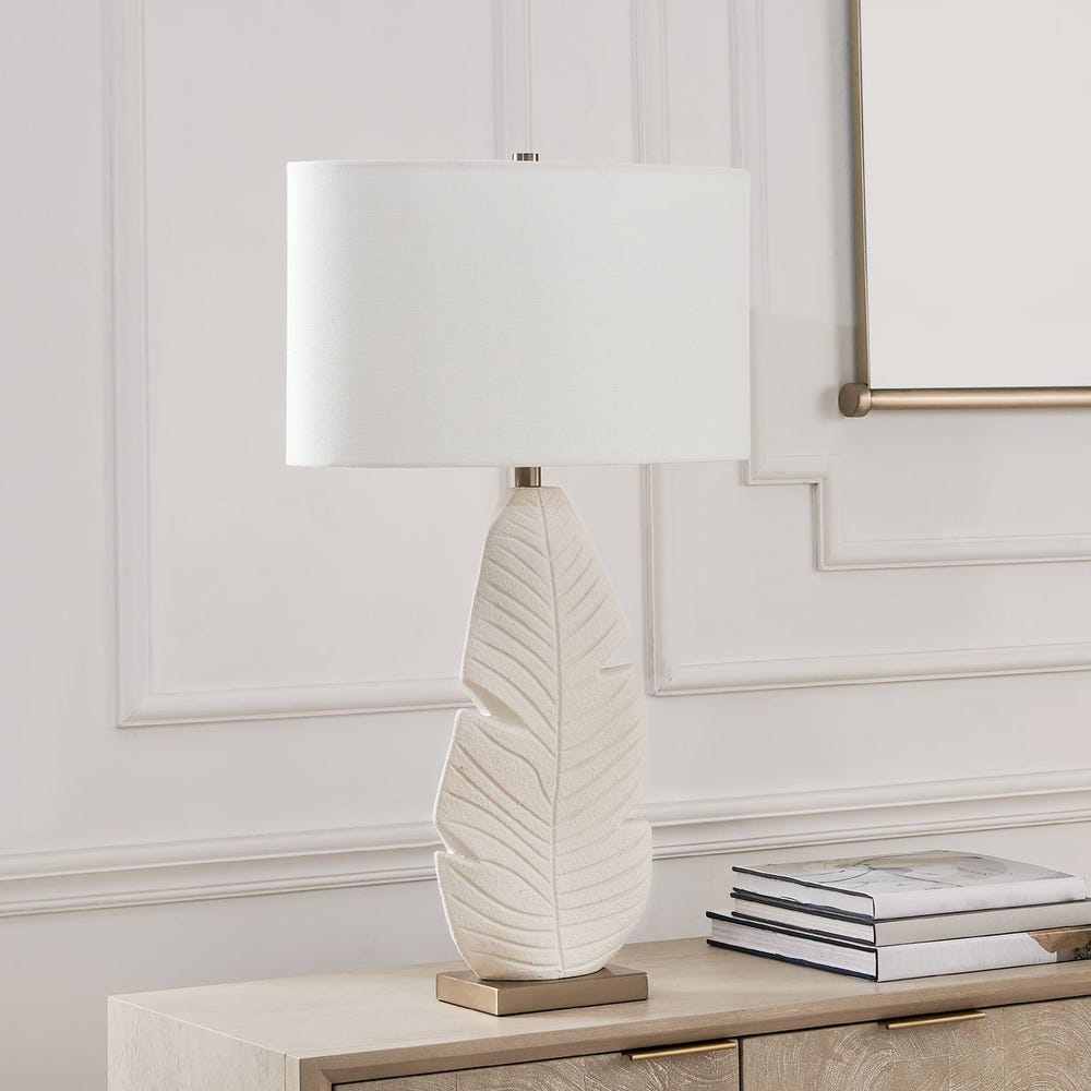 Uttermost Palm Leaf Matte White With Brass Details Table Lamp - Image 3