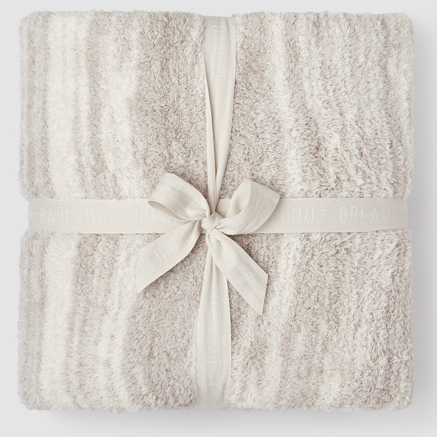 Barefoot Dreams CozyChic Space Dye Border Throw Blanket ~ Sandstone - Image 1