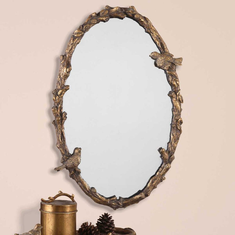 Uttermost Paza Distressed Antique Gold Leaf Oval Mirror - Image 1