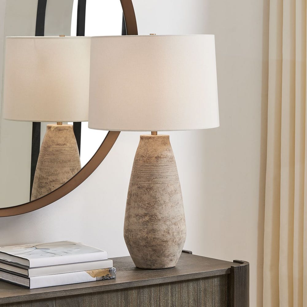 Uttermost Dunford Distressed Light Gray Wash And Dark Brown Undertones Table Lamp - Image 1