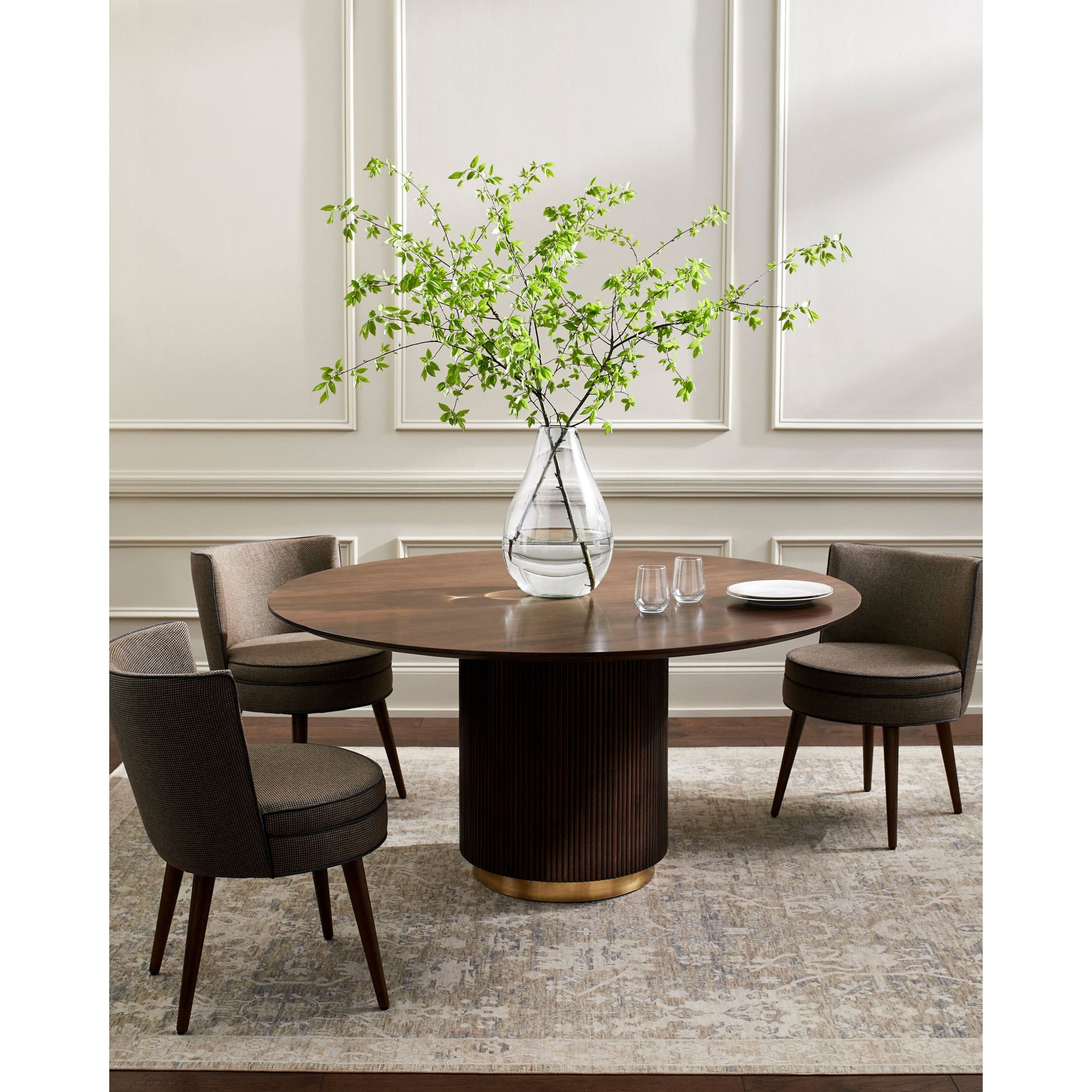 Surya Nems Modern Dark Mango Wood 60” Round Dining Table With Brass Base - Image 1