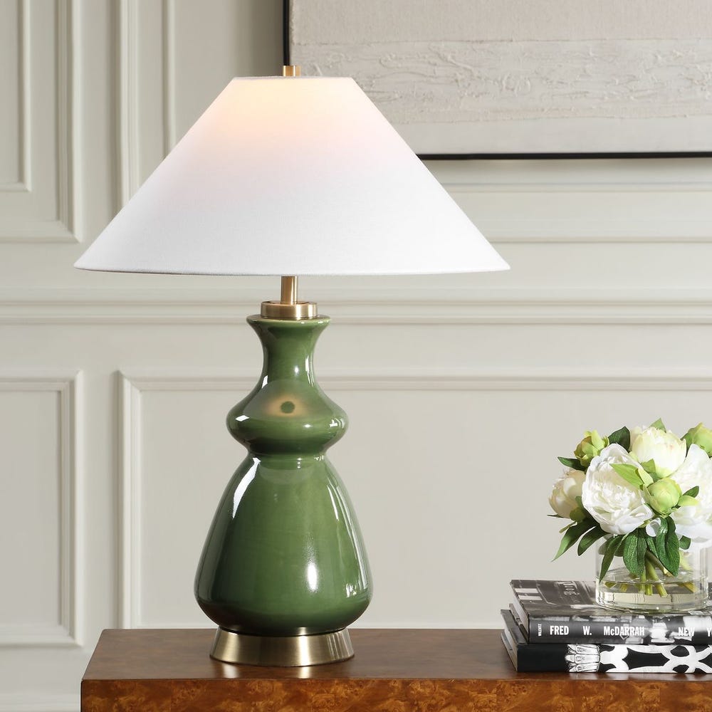 Uttermost Moss Green Thumb Table Lamp With Brass Plated Details - Image 1