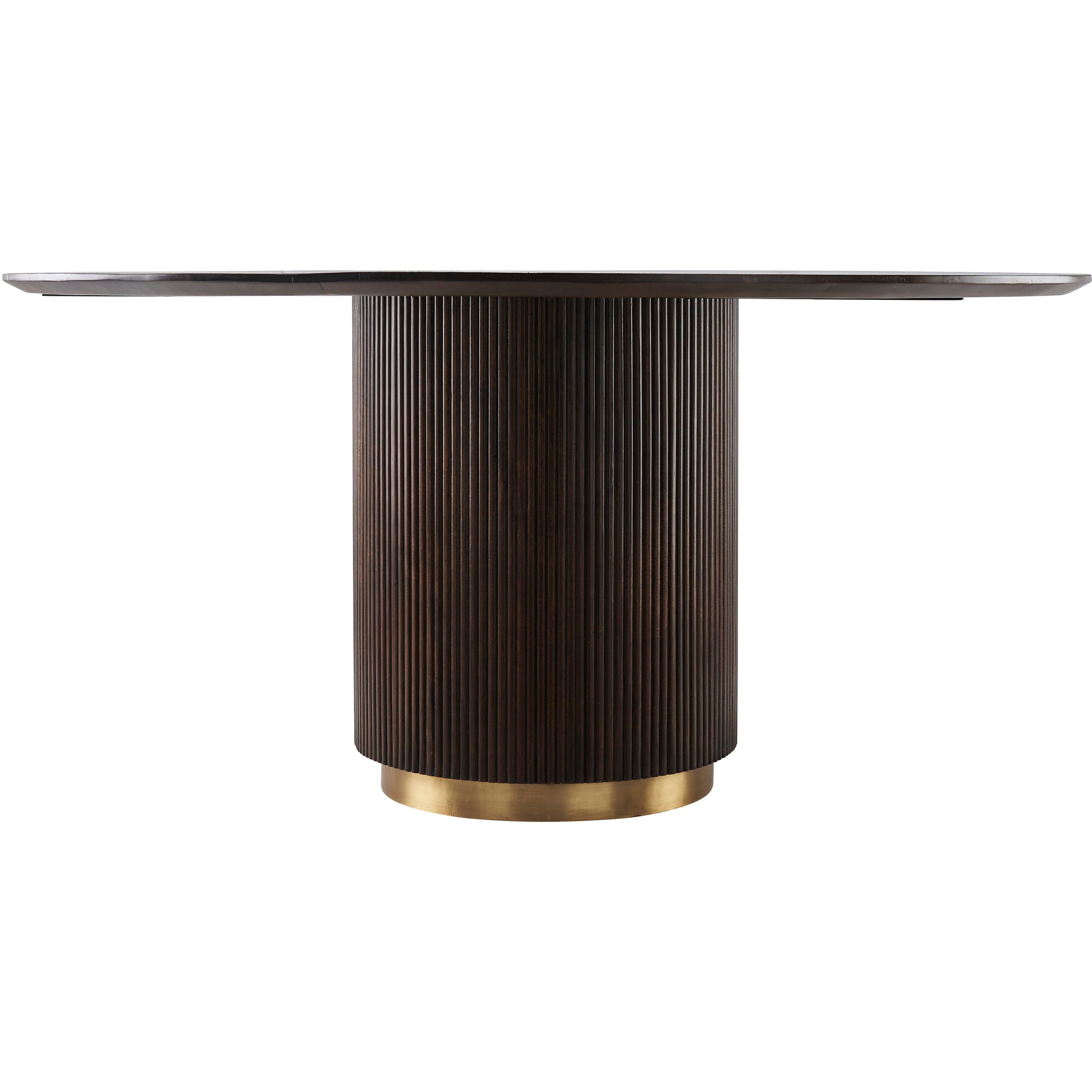 Surya Nems Modern Dark Mango Wood 60” Round Dining Table With Brass Base - Image 3