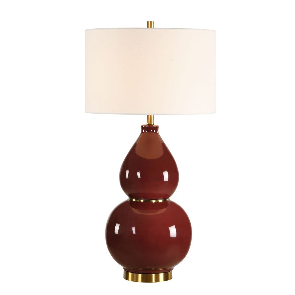 Uttermost Gourd Burgundy Glazed Table Lamp With Antique Brass Details - Image 3