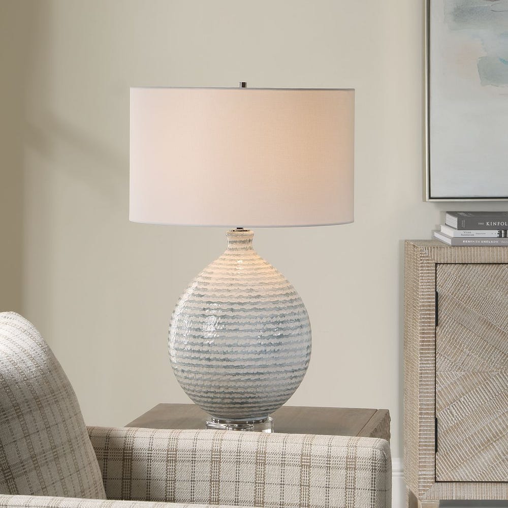 Uttermost Clary White And Gray Striped Table Lamp - Image 1