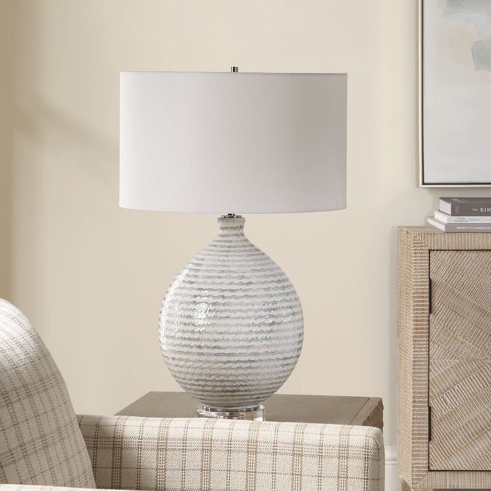 Uttermost Clary White And Gray Striped Table Lamp - Image 2