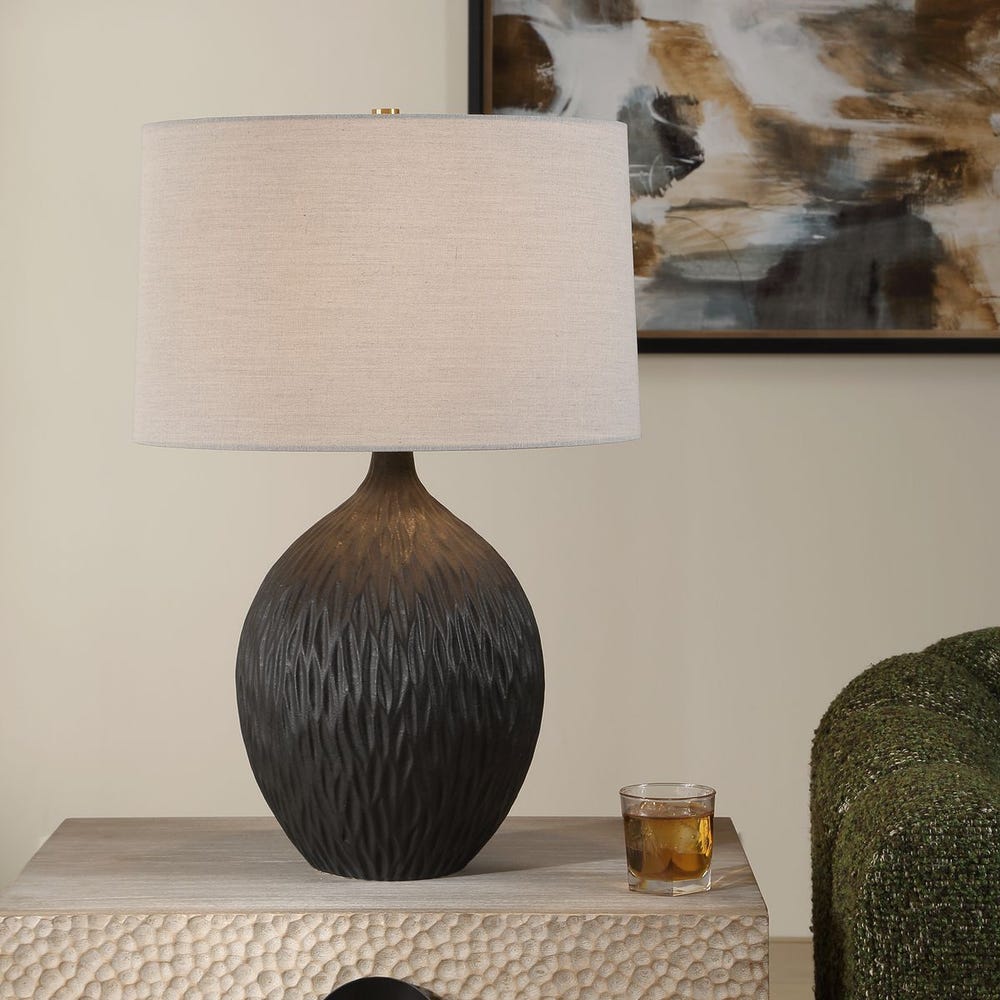 Uttermost Levee Textured Satin Black Glaze Table Lamp - Image 2