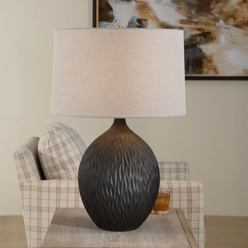 Uttermost Levee Textured Satin Black Glaze Table Lamp - Image 1