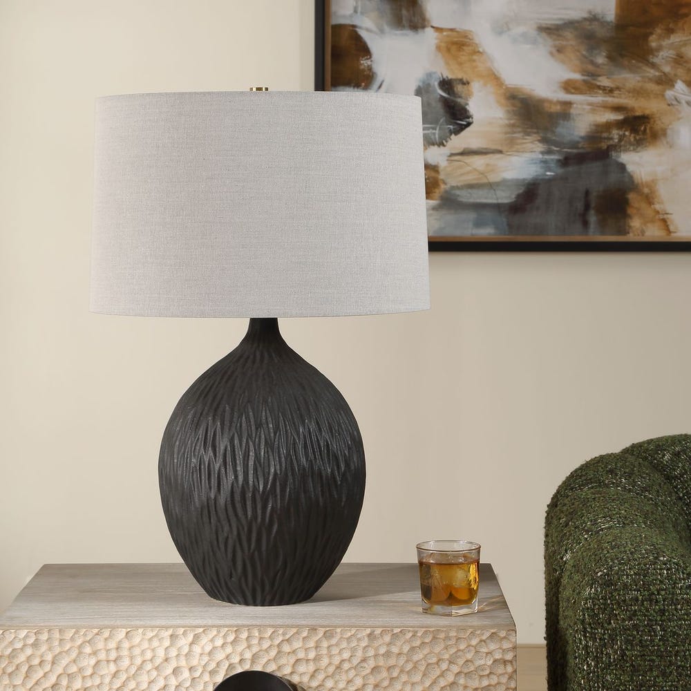 Uttermost Levee Textured Satin Black Glaze Table Lamp - Image 3
