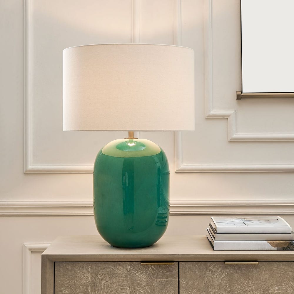 Uttermost Hollis Vibrant Teal Glaze With Antique Gold Accents Table Lamp - Image 1
