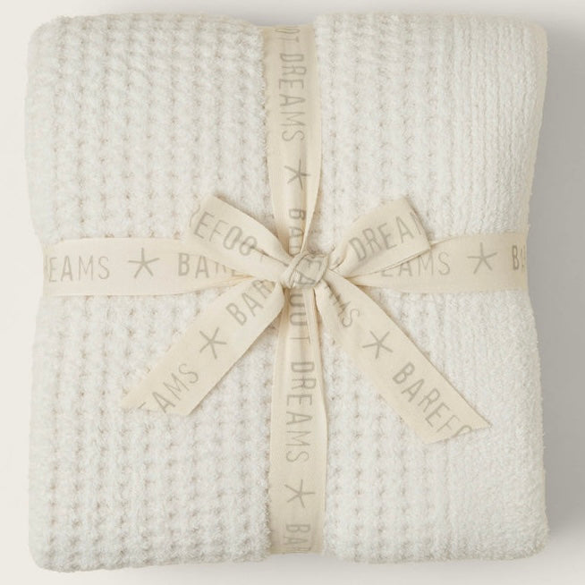 Barefoot Dreams CozyChic Waffle Throw Blanket ~ Cream