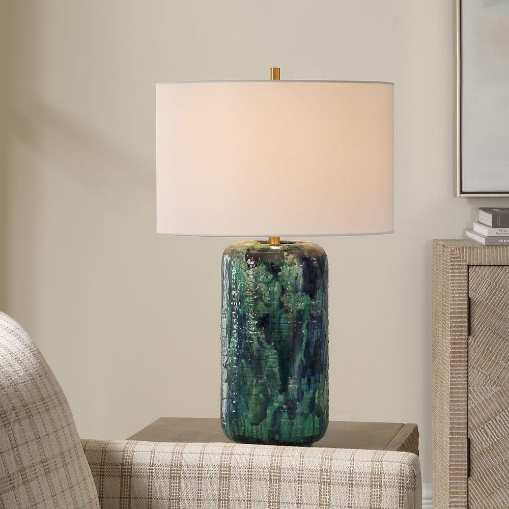 Uttermost Out Of The Blue Table Lamp With Antique Brass Accents - Image 1
