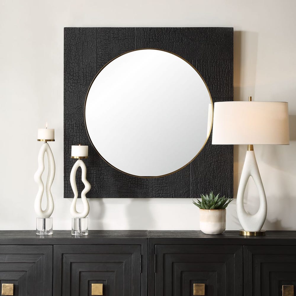 Uttermost Ember Rich Black Wood Charring Square Mirror - Image 1