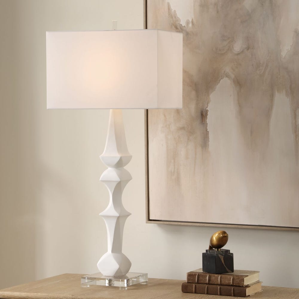 Uttermost Mayme Unique Stacked Matte White Sculpture Table Lamp - Image 1