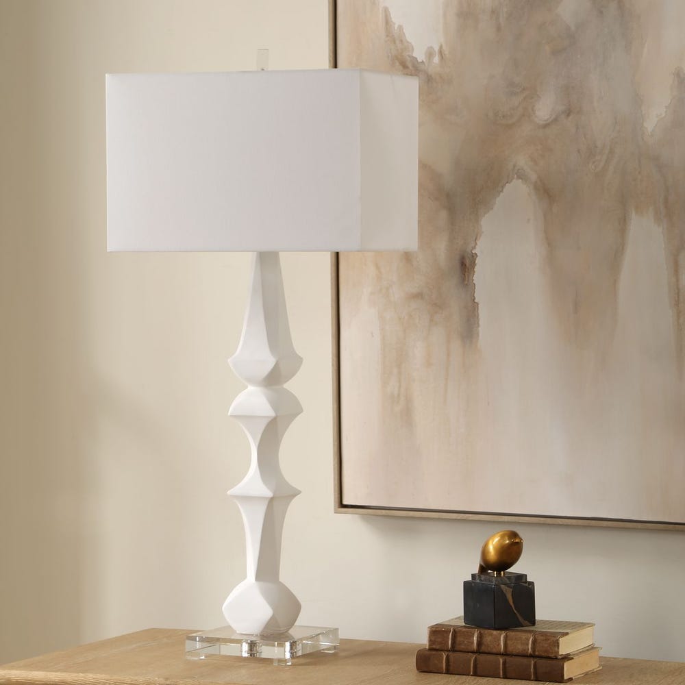Uttermost Mayme Unique Stacked Matte White Sculpture Table Lamp - Image 2