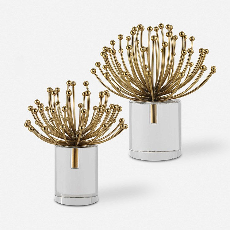 Uttermost Aga Modern Brushed Gold and Crystal Set of 2 Sculptures - Image 2