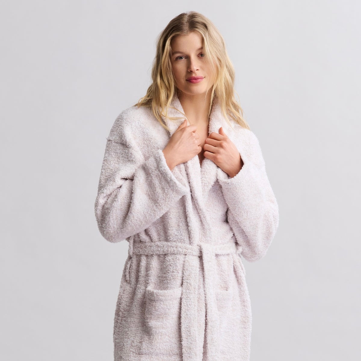 Barefoot Dreams Cozychic Adult Robe ~ Heathered Stone & White ~ Available in 4 Sizes
