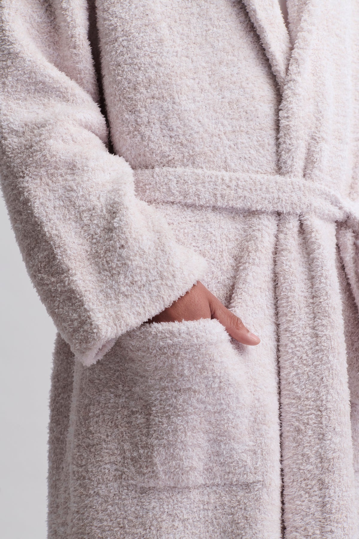 Barefoot Dreams Cozychic Adult Robe ~ Heathered Stone & White ~ Available in 4 Sizes - Image 2
