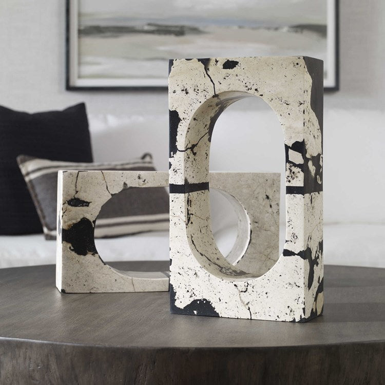 Uttermost Nouveau White Limestone With Black Accents Sculpture - Image 1