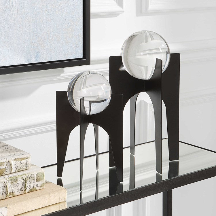 Uttermost Ellianna Crystal Spheres With Iron Bases Set of 2 Sculptures - Image 1
