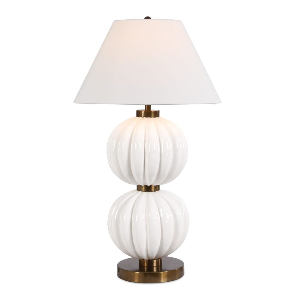 Uttermost Irena Ribbed Glossy White Spheres Table Lamp - Image 3