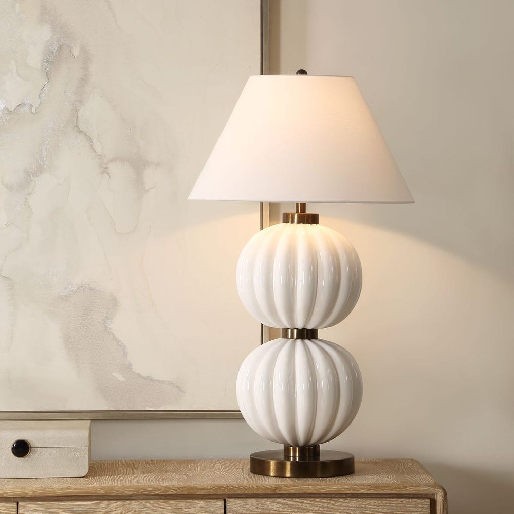 Uttermost Irena Ribbed Glossy White Spheres Table Lamp - Image 1