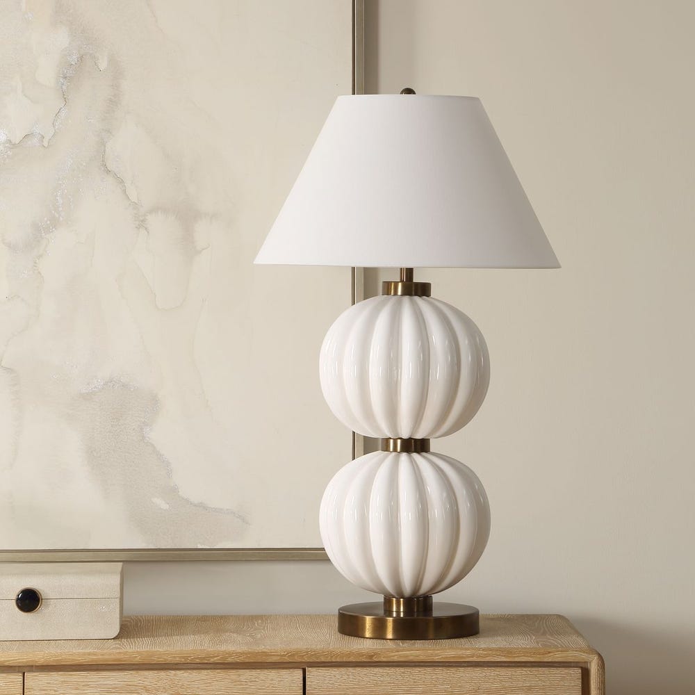 Uttermost Irena Ribbed Glossy White Spheres Table Lamp - Image 2