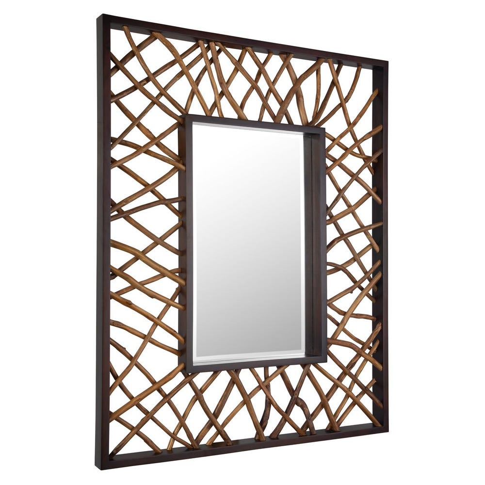 Uttermost Teak Maze Mahogany Rustic Modern Rectangular Mirror - Image 3