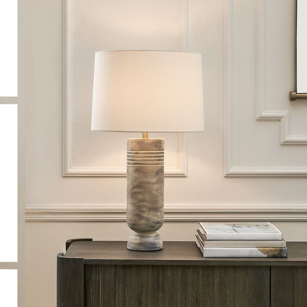 Uttermost Vale Warm Beige Table Lamp With Warm White Linen Shade - Image 1