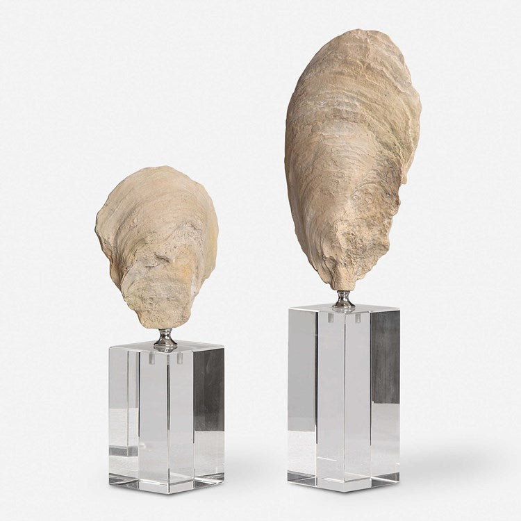 Uttermost Oyster Shell and Crystal Set of 2 Sculptures - Image 2