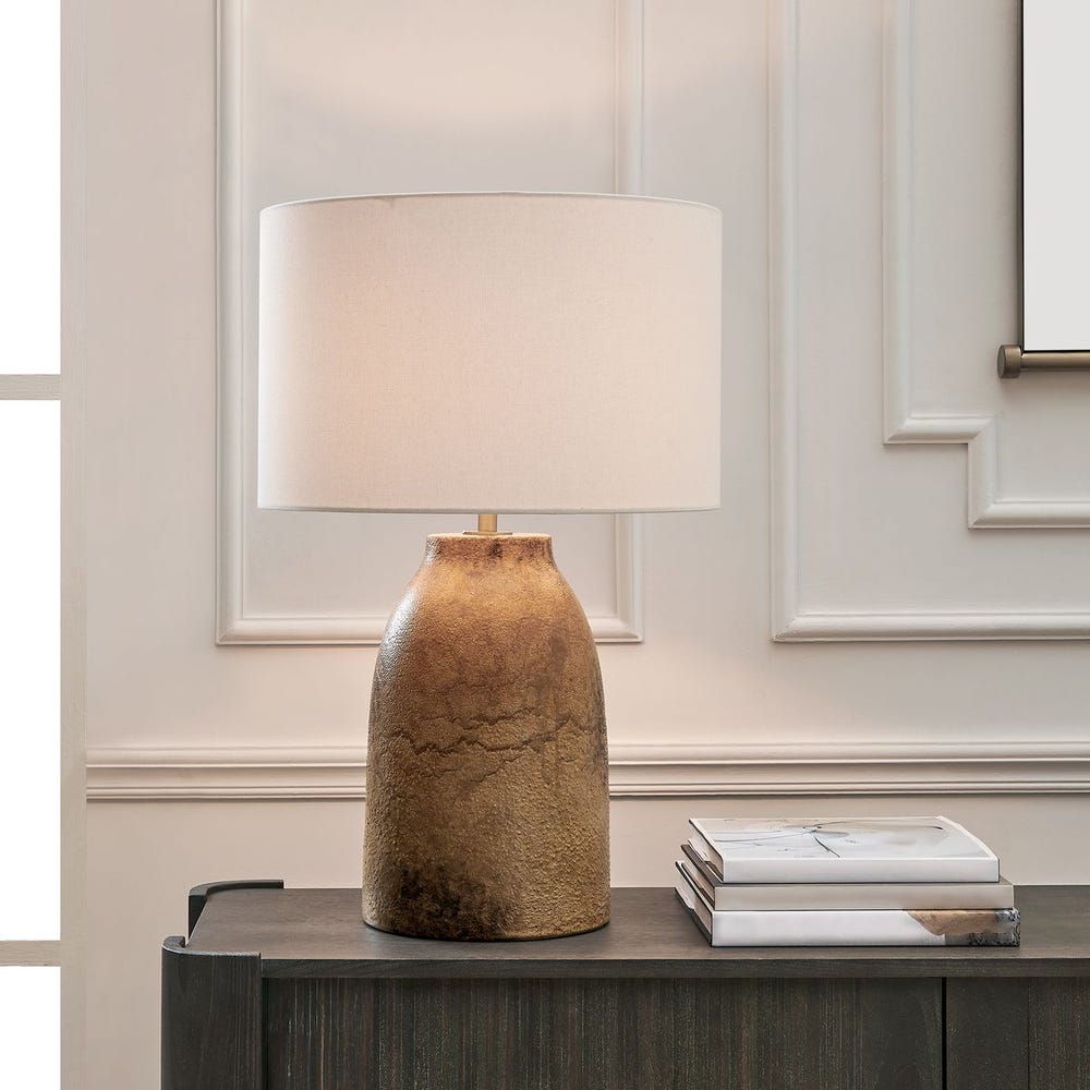 Uttermost Harris Organic Brown Table Lamp With A Warm White Linen Shade - Image 1
