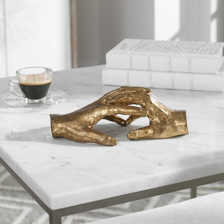Uttermost Hold My Hand Antiqued Gold Leaf Iron Sculpture - Image 1
