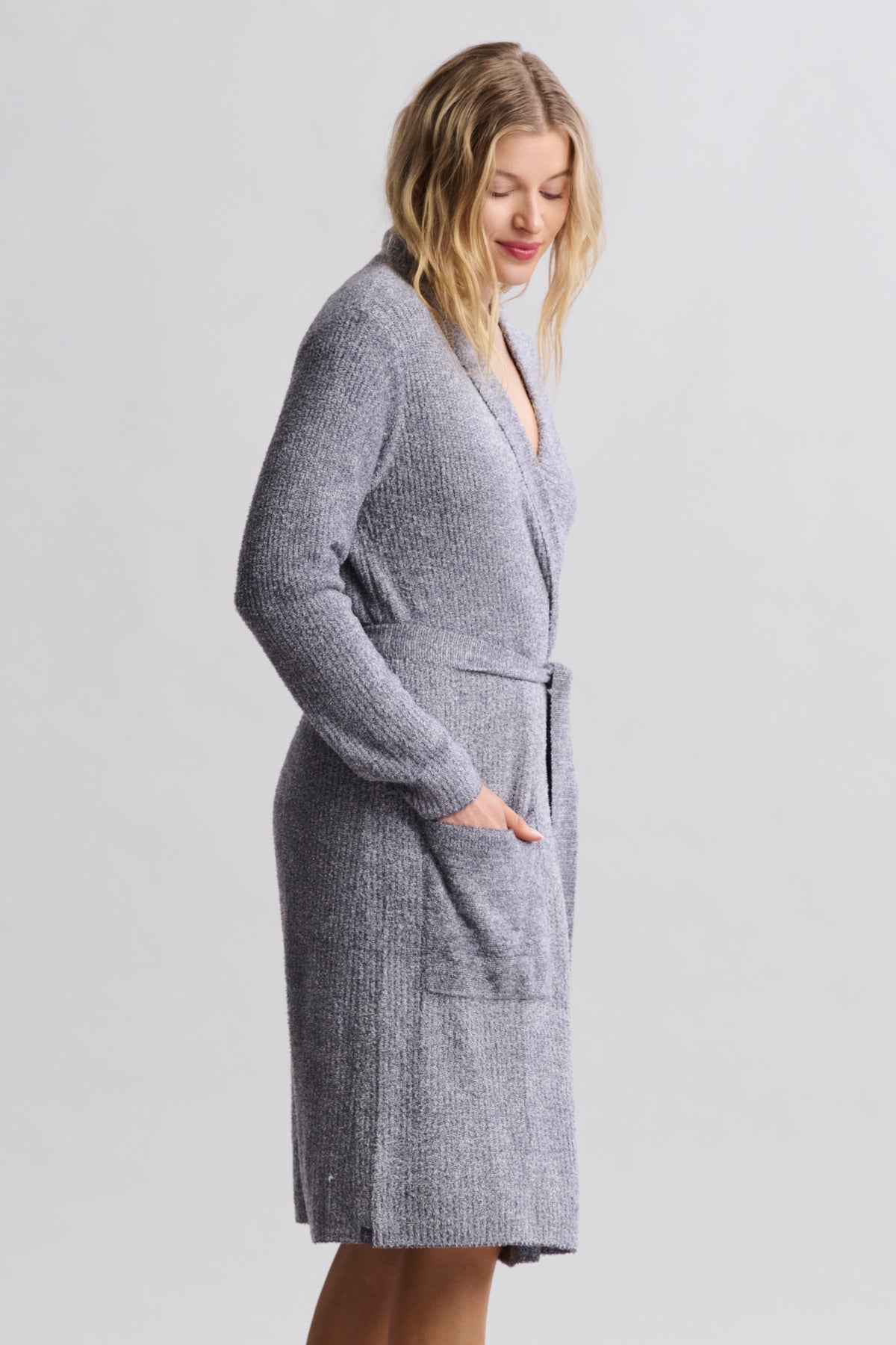 Barefoot Dreams CozyChic Lite Ribbed Robe ~ Pacific Blue & Pearl ~ Available In 3 Sizes - Image 2