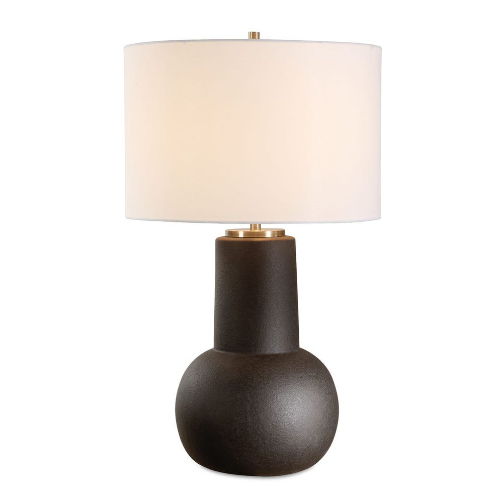 Uttermost Robson Rustic Bronze Glaze Table Lamp With Crisp White Linen Shade - Image 3