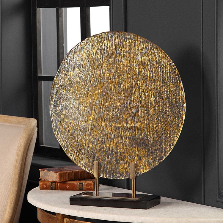 Uttermost Lavan Gold Art Glass Charger on Black Marble Base - Image 1