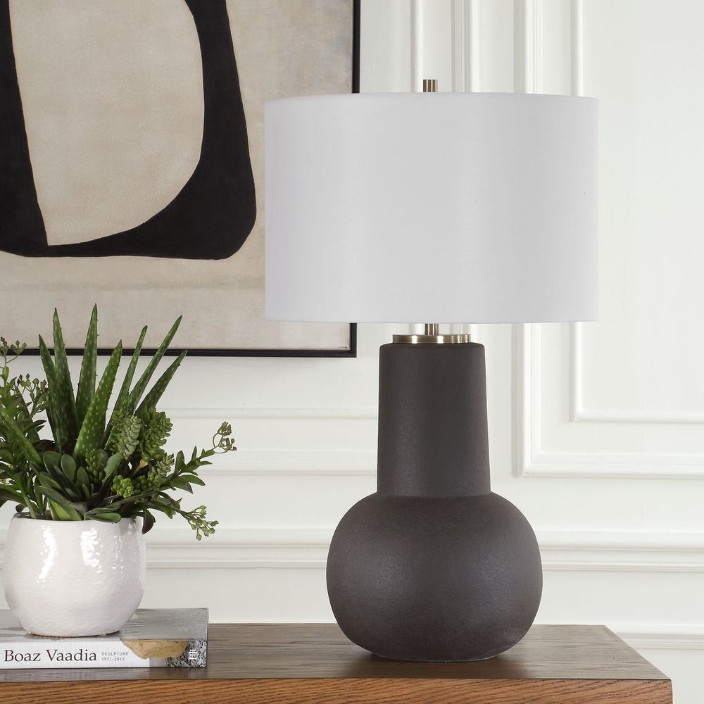Uttermost Robson Rustic Bronze Glaze Table Lamp With Crisp White Linen Shade - Image 2