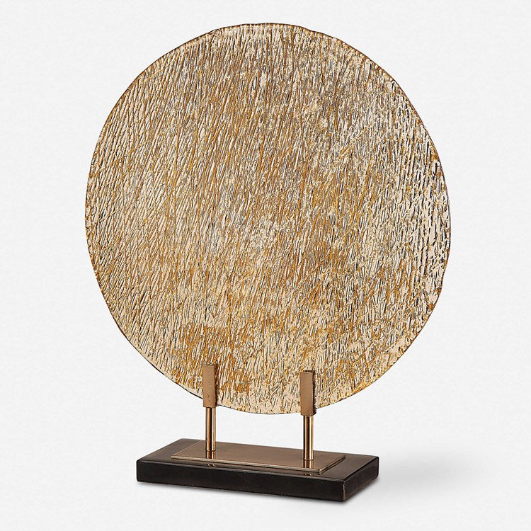 Uttermost Lavan Gold Art Glass Charger on Black Marble Base - Image 2