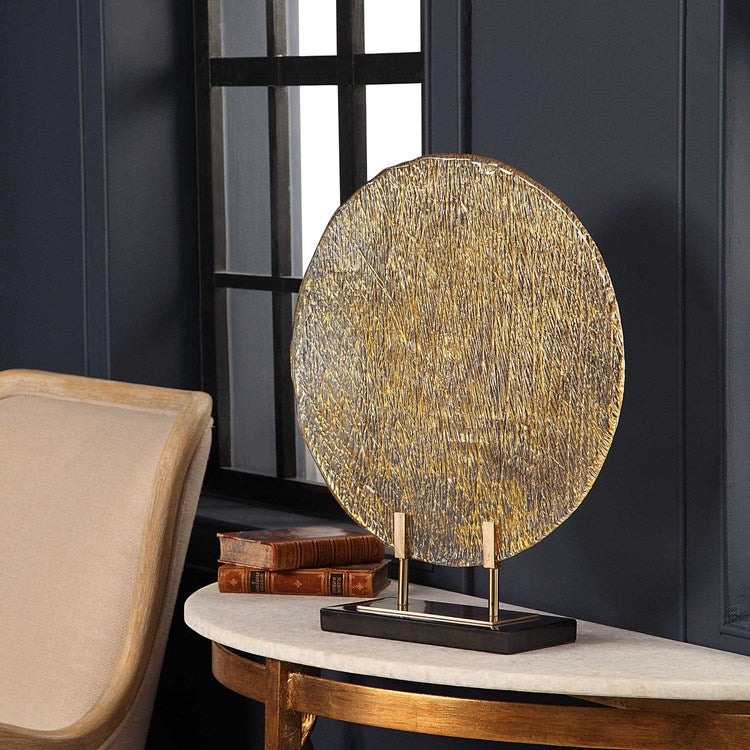 Uttermost Lavan Gold Art Glass Charger on Black Marble Base - Image 3