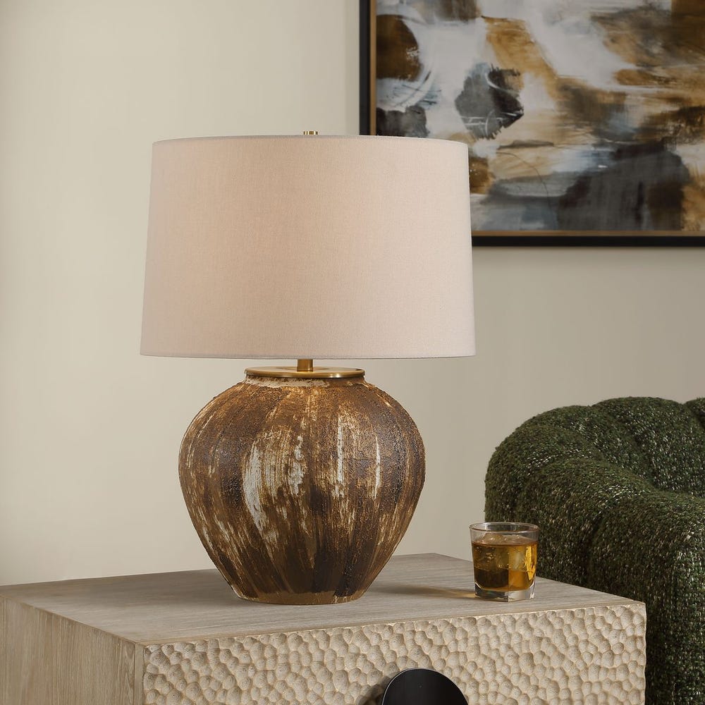 Uttermost McKinley Rustic Table Lamp With Warm White Linen Shade - Image 1