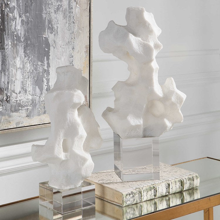 Uttermost Remnant White Stone and Crystal Set of 2 Sculptures - Image 1