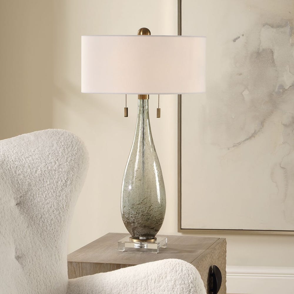Uttermost Cardoni Smokey Fern- Green Glass Table Lamp - Image 1