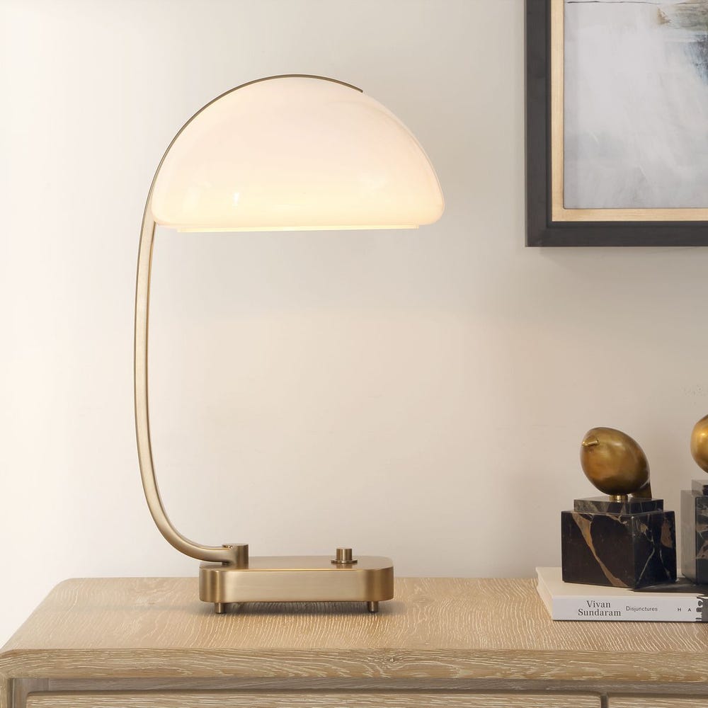 Uttermost Bend The Rules Antique Brass Desk Lamp With White Glass Shade - Image 1