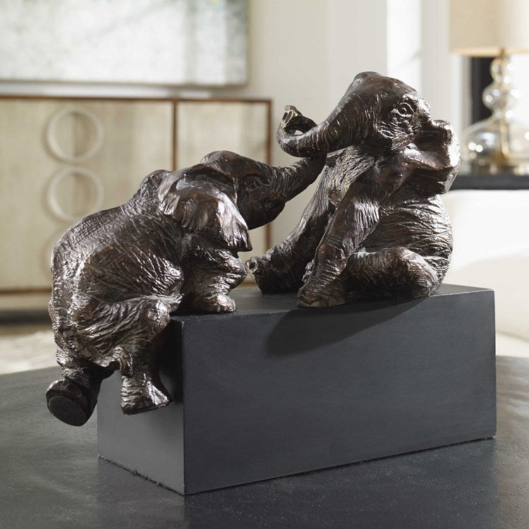 Uttermost Playful Pachyderms Antique Bronze Sculpture - Image 1