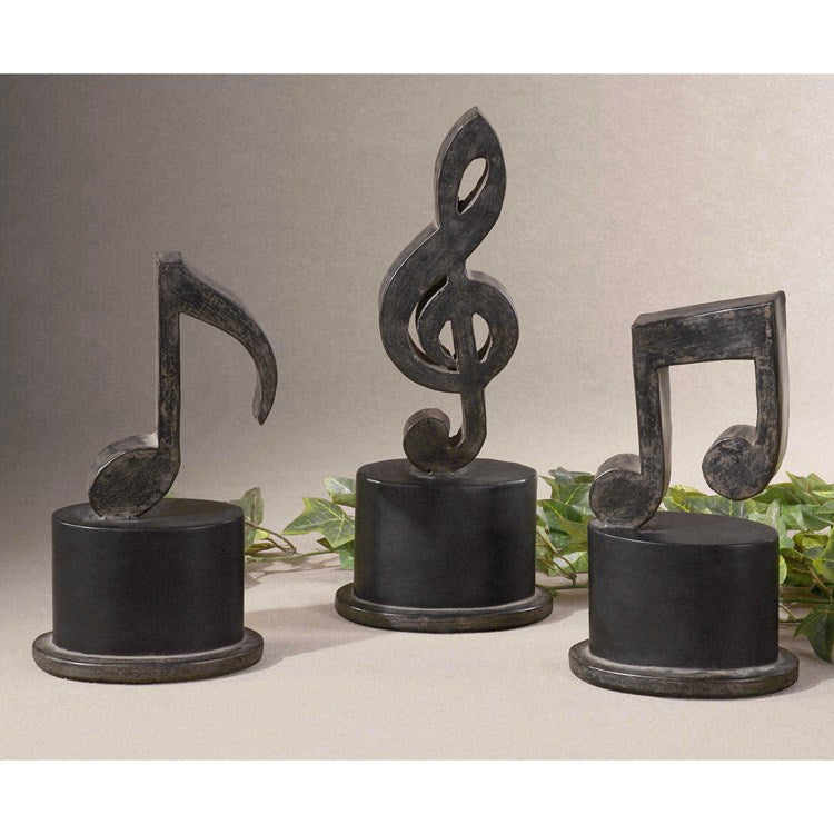 Uttermost Music Notes Aged Black Set of 3 Sculptures - Image 2
