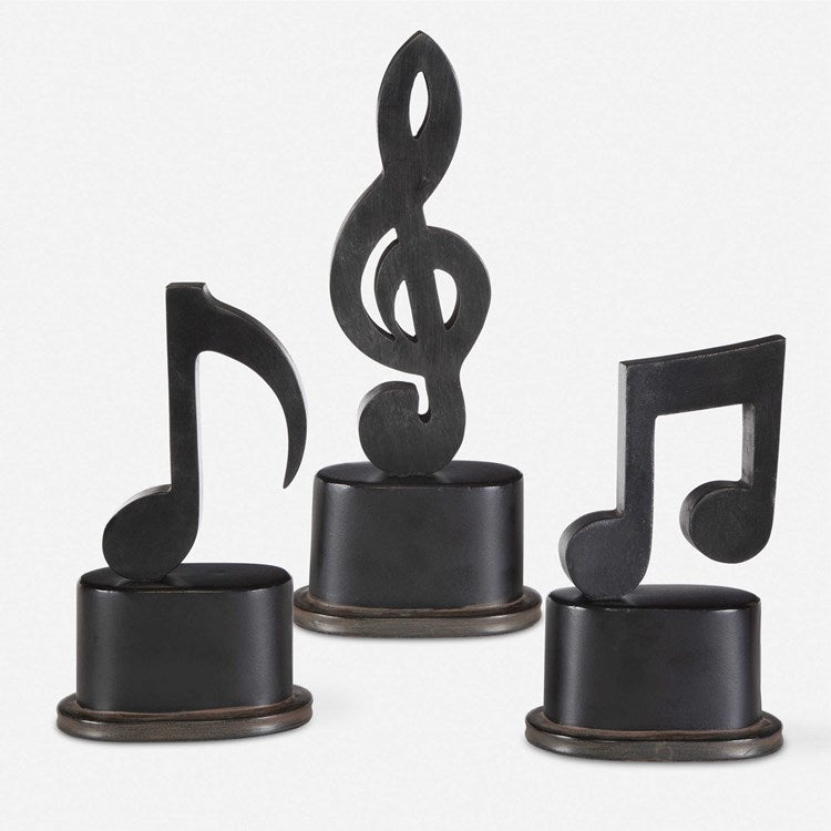 Uttermost Music Notes Aged Black Set of 3 Sculptures - Image 1